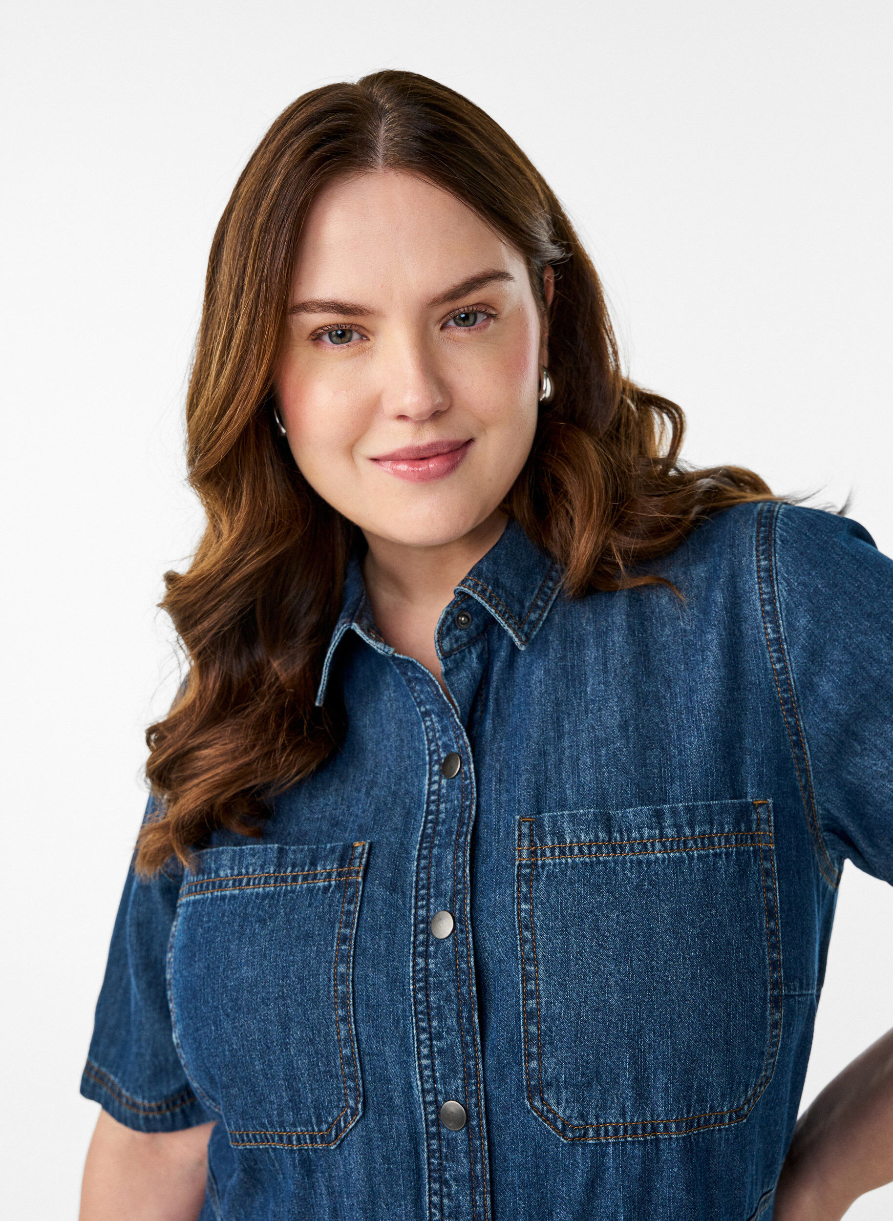 ZizziOverhemdjurk van denim met korte mouwen, Blauw, Model image number 2