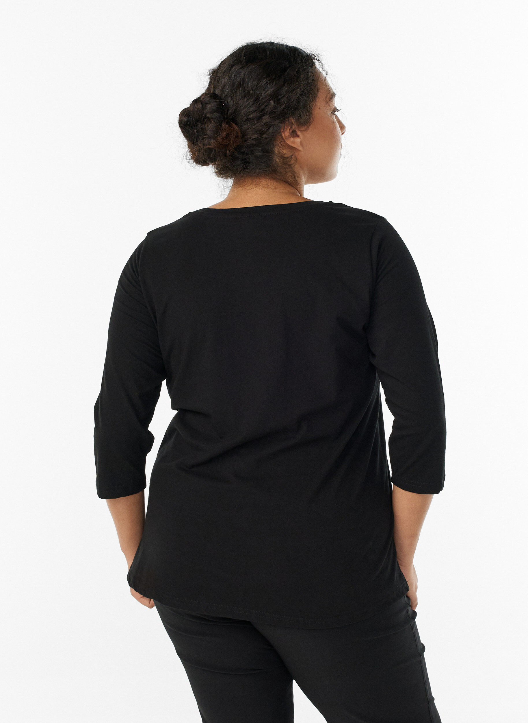 ZizziT-shirt en coton de base &agrave; manches 3/4, Noir, Model image number 2