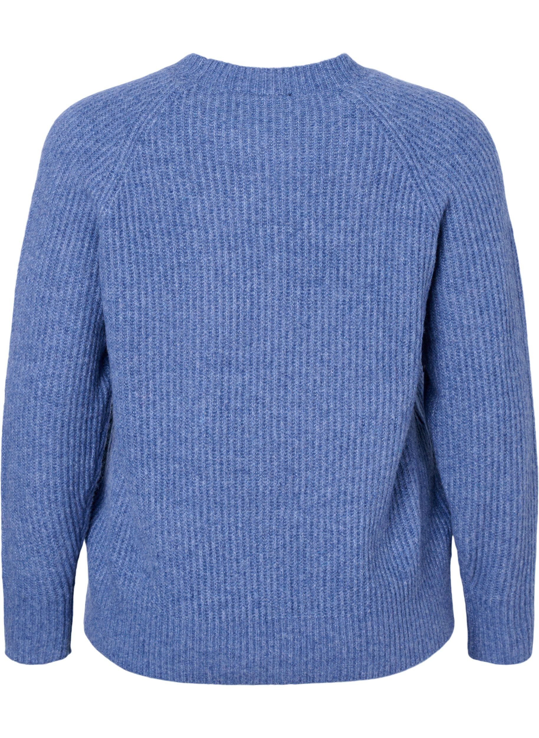 ZizziGem&ecirc;leerde pullover met parelknopen, Coastal Fjord Mel., Packshot image number 1