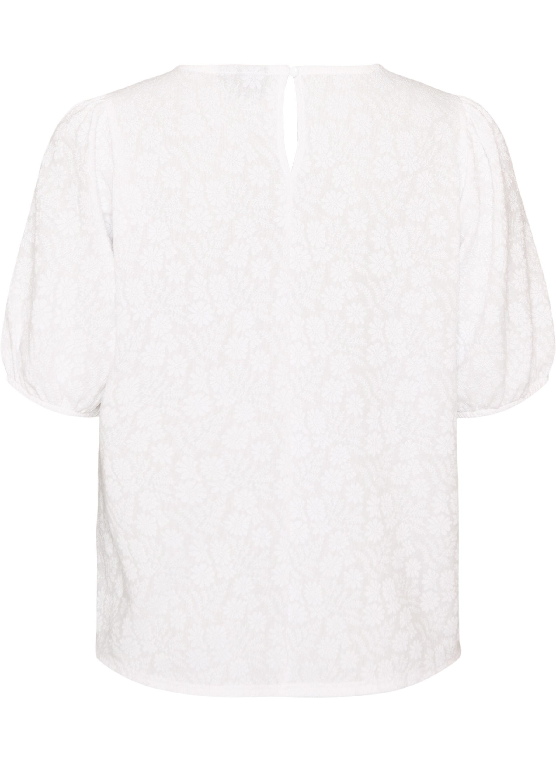 ZizziBlouse met textuur en korte mouwen, Wit, Packshot image number 1