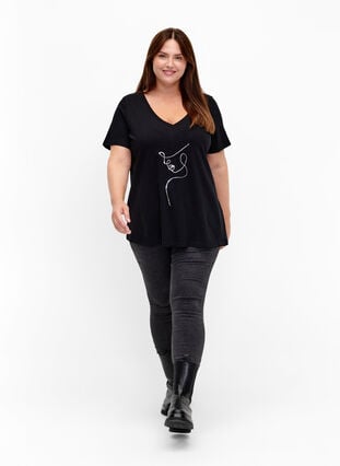 T-shirt à paillettes en coton, Black W. Face, Model image number 2