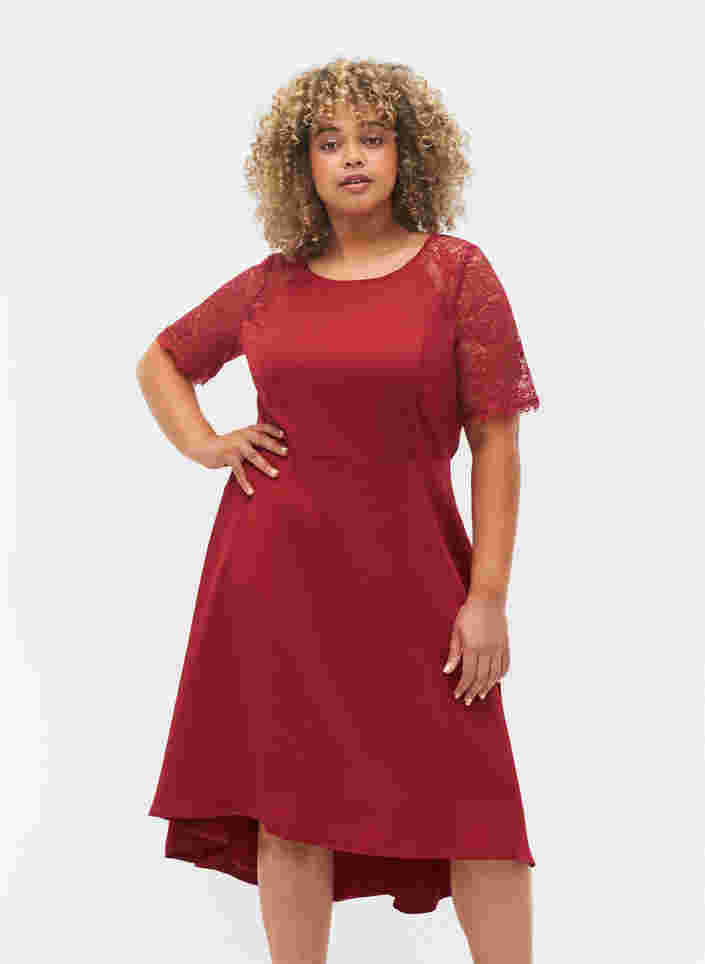 Midi-jurk met korte kanten mouwen, Rhubarb, Model image number 0