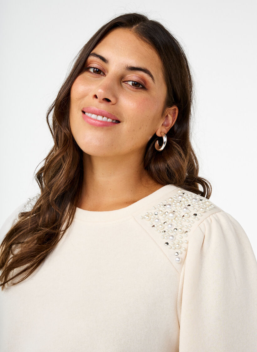 Sweat-shirt avec détails en perles, Buttercream, Model image number 2