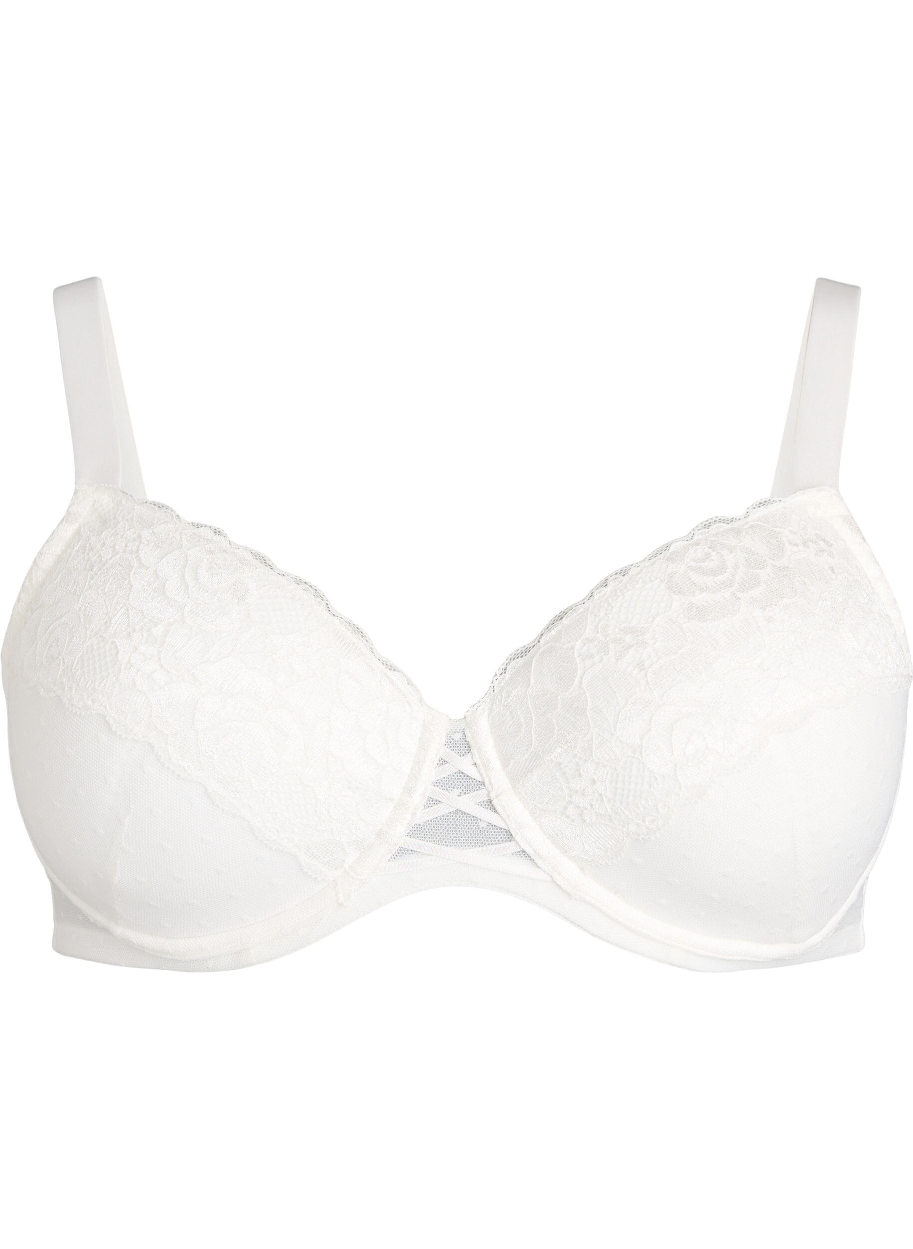 Zizzi Soutien-gorge rembourr&eacute; en dentelle avec d&eacute;tails en maille, Blanc, Packshot image number 0