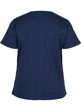 T-shirt en coton avec structure côtelée, Navy Blazer, Packshot image number 1