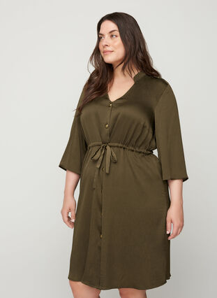 Robe avec boutons et lien à la taille, Ivy Green, Model image number 0