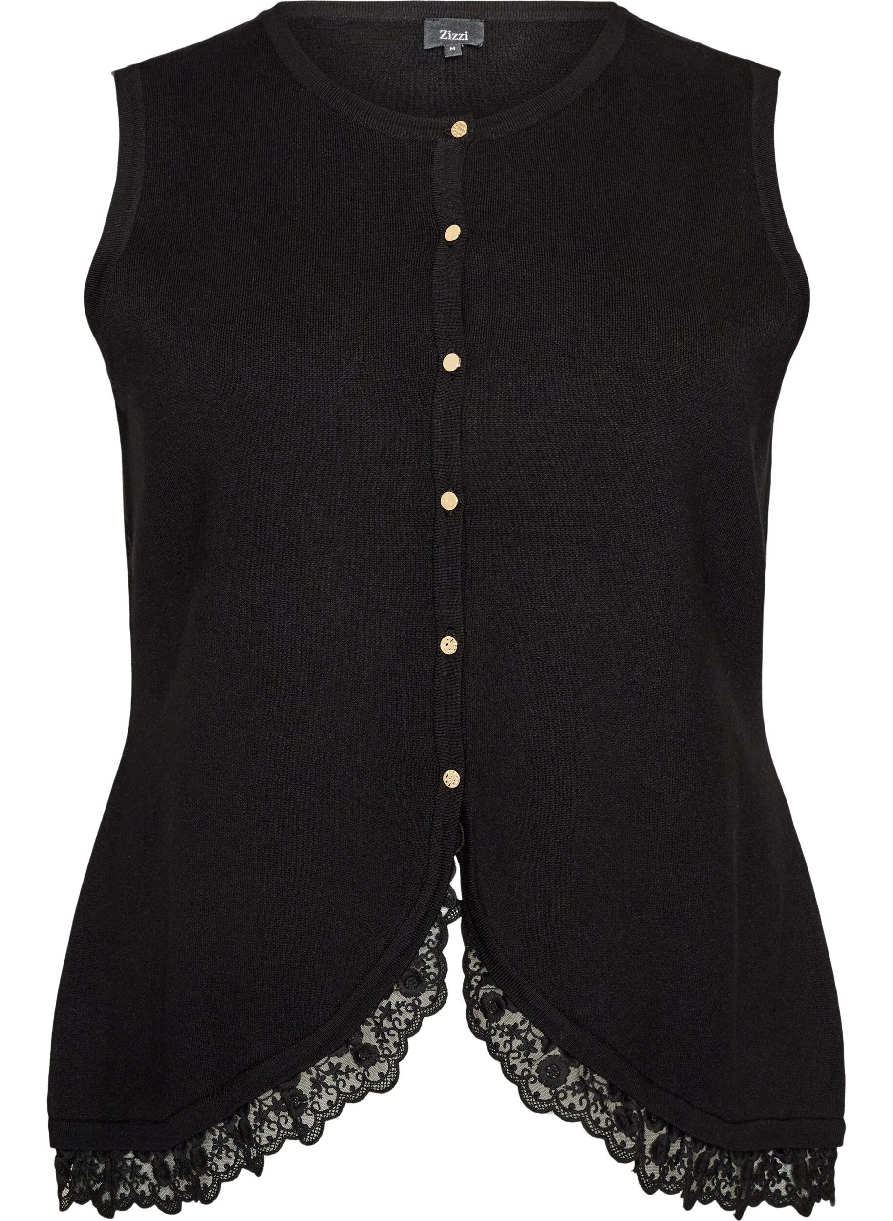 ZizziD&eacute;bardeur en maille avec bordure en dentelle, Noir, Packshot image number 0