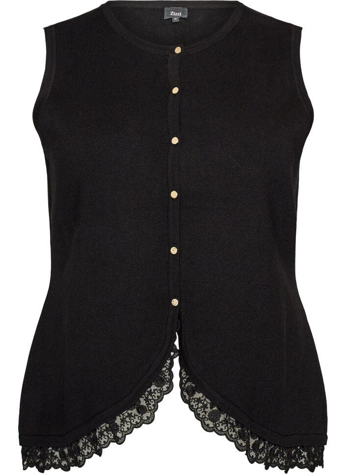 D&eacute;bardeur en maille avec bordure en dentelle, Noir, Packshot image number 0