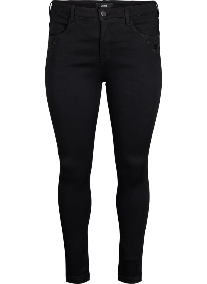 Super slim Amy jeans met borduurdetail, Black, Packshot image number 0