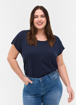 T-shirt en mélange coton, Navy Blazer, Model image number 0
