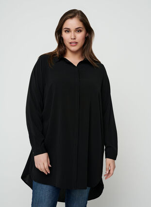 Lange transparante blouse, Black, Model image number 0