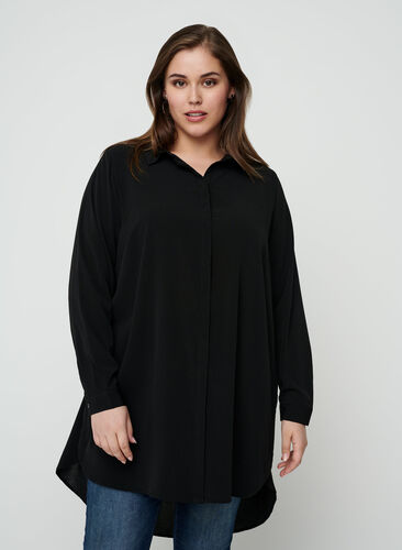Lange transparante blouse, Black, Model image number 0