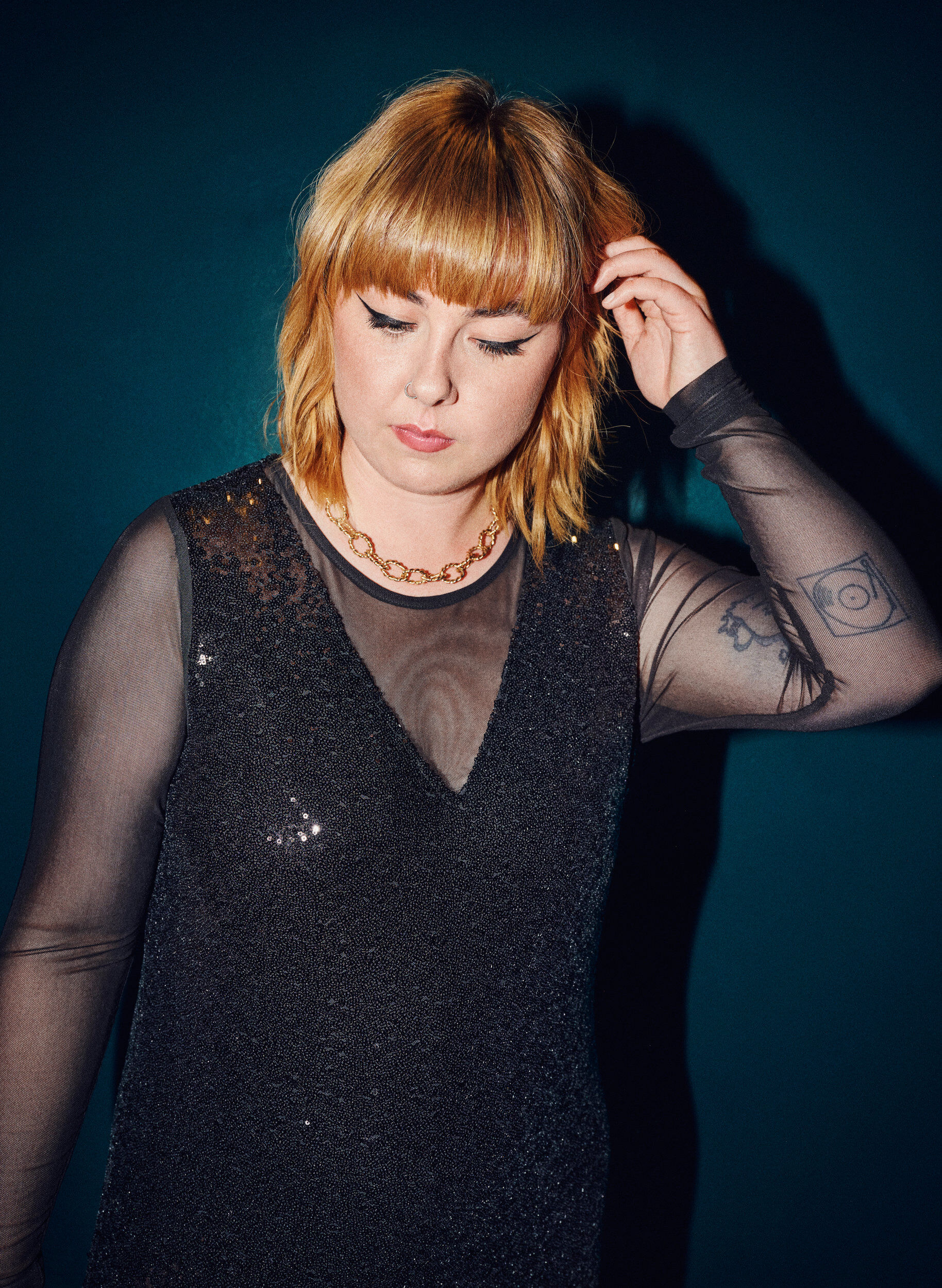 ZizziA-lijn jurk met pailletten en lange mouwen, Black, Image image number 1