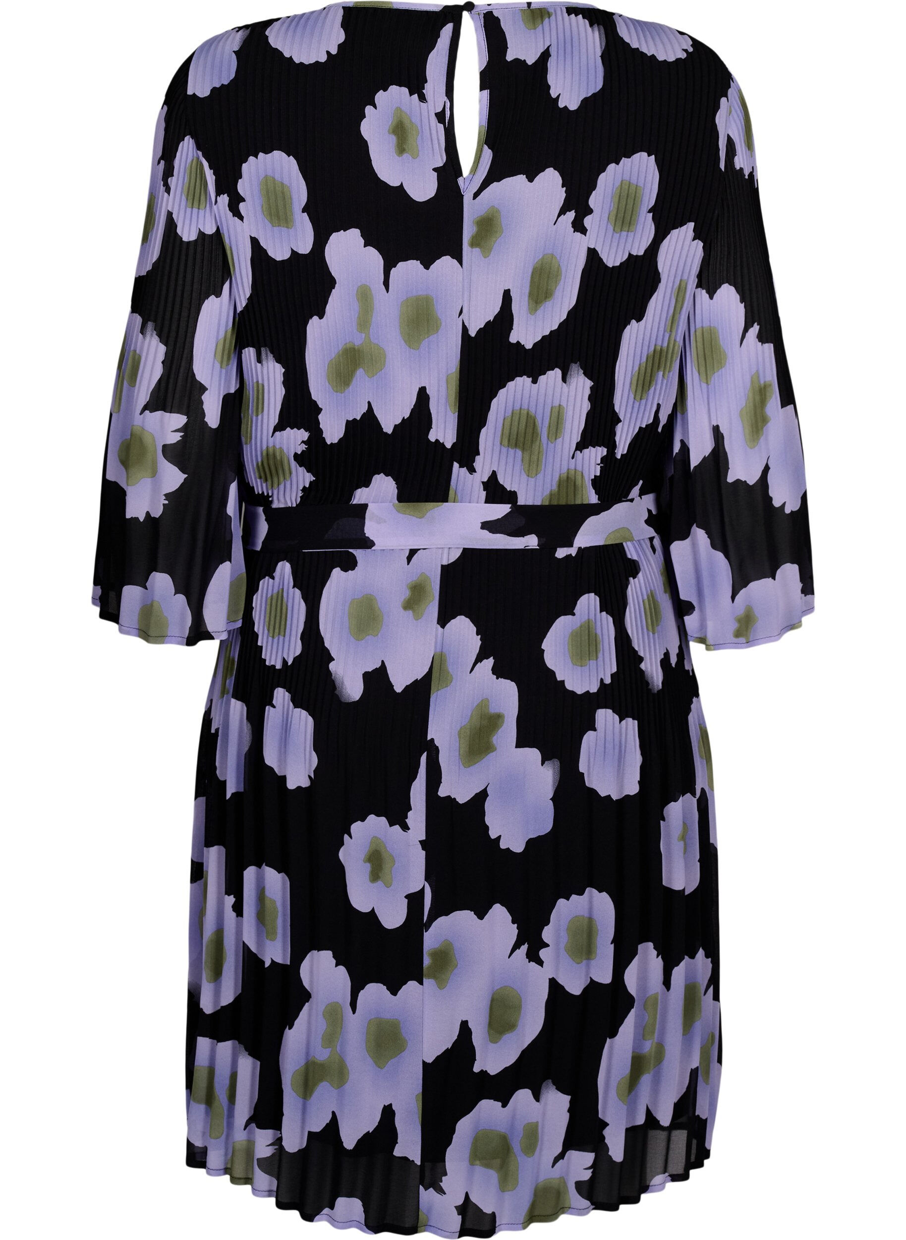 Zizzi Robe pliss&eacute;e imprim&eacute;e avec lien &agrave; nouer, Black w. Floral, Packshot image number 1