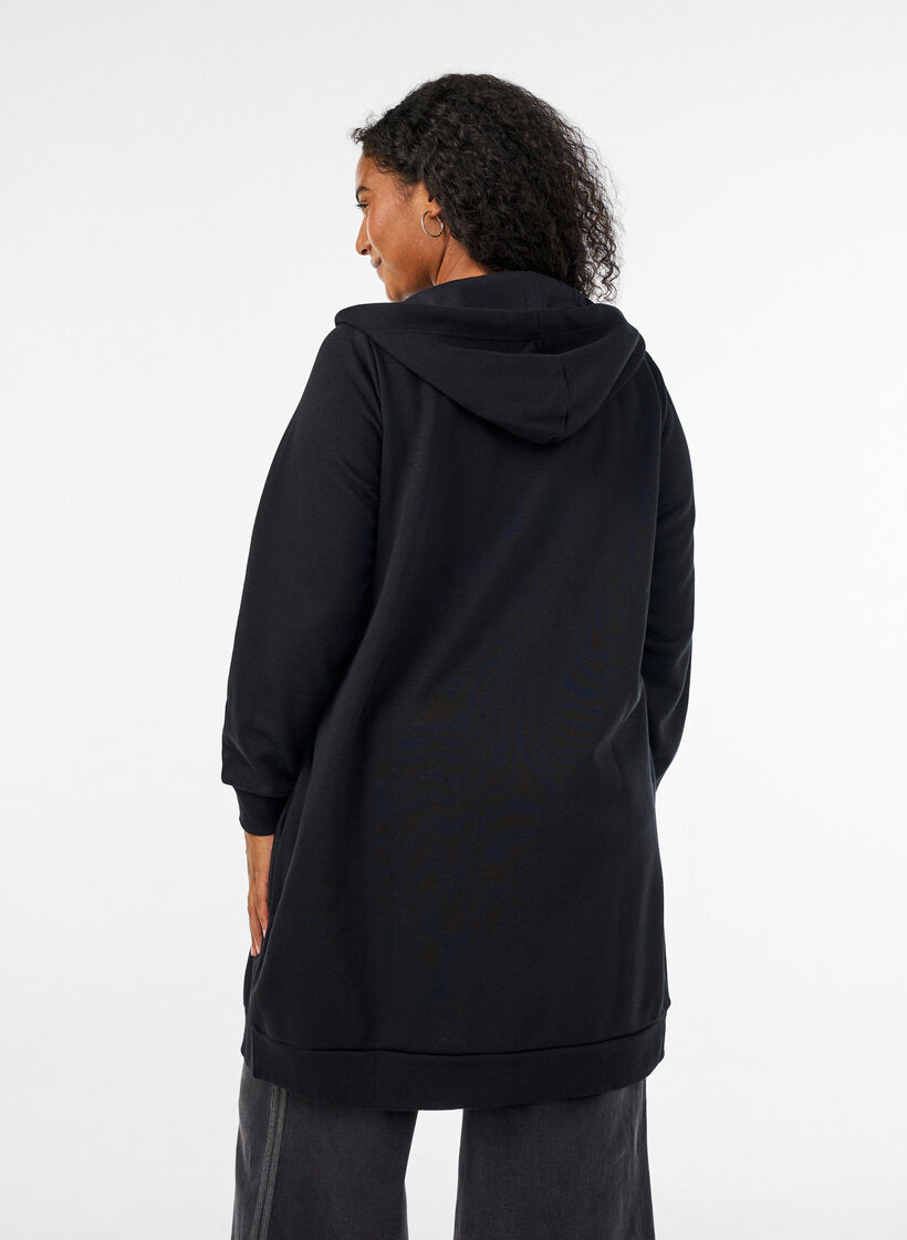 Lange hoodie met ritssluiting en zakken, Zwart, Model image number 2