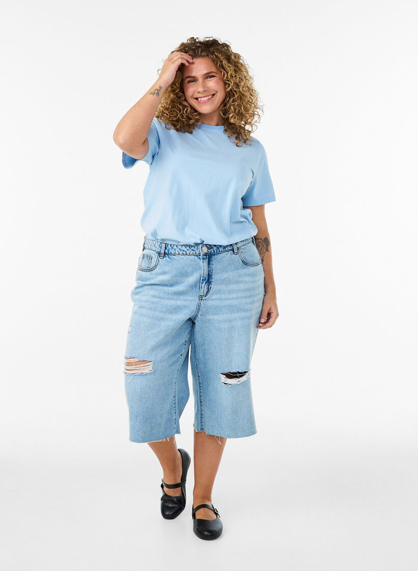 Grafisch T-shirt van biologisch katoen, Blauw, Model image number 1