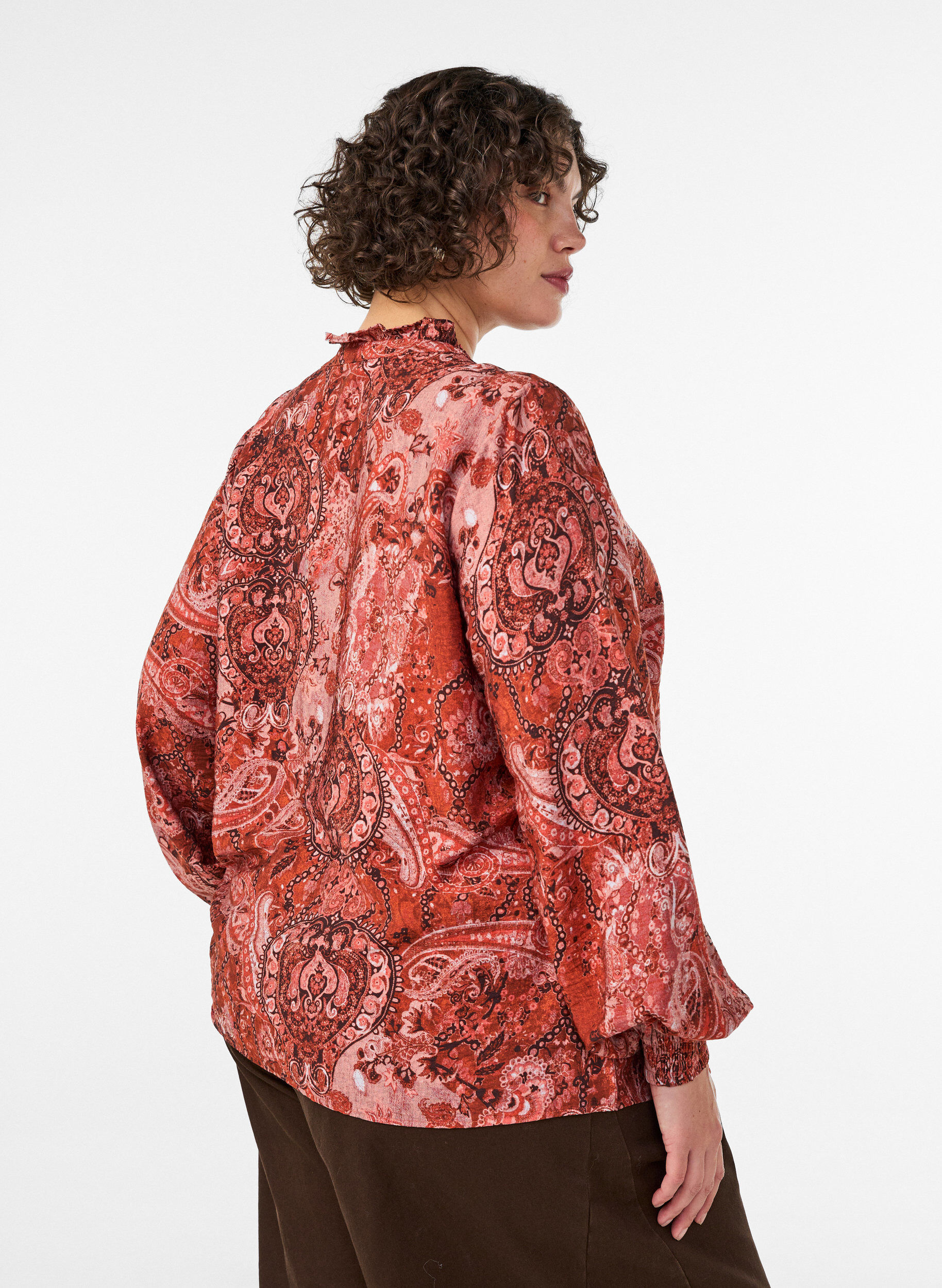 ZizziViscose blouse met paisleyprint en ruches, Oranje, Model image number 2