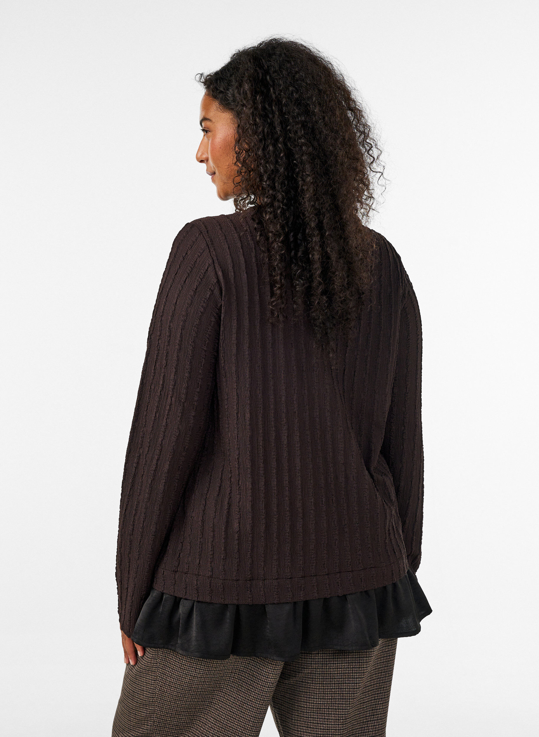 ZizziBlouse met structuur en volantzoom, Bruin, Model image number 2