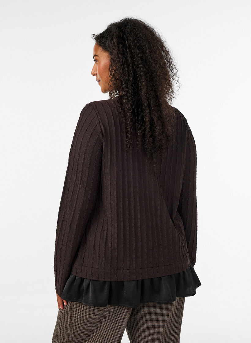 Blouse met structuur en volantzoom, Bruin, Model image number 2