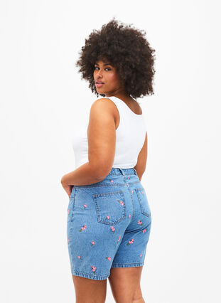 Shorts en jean avec des fleurs brodées, Light Blue AOP, Model image number 1