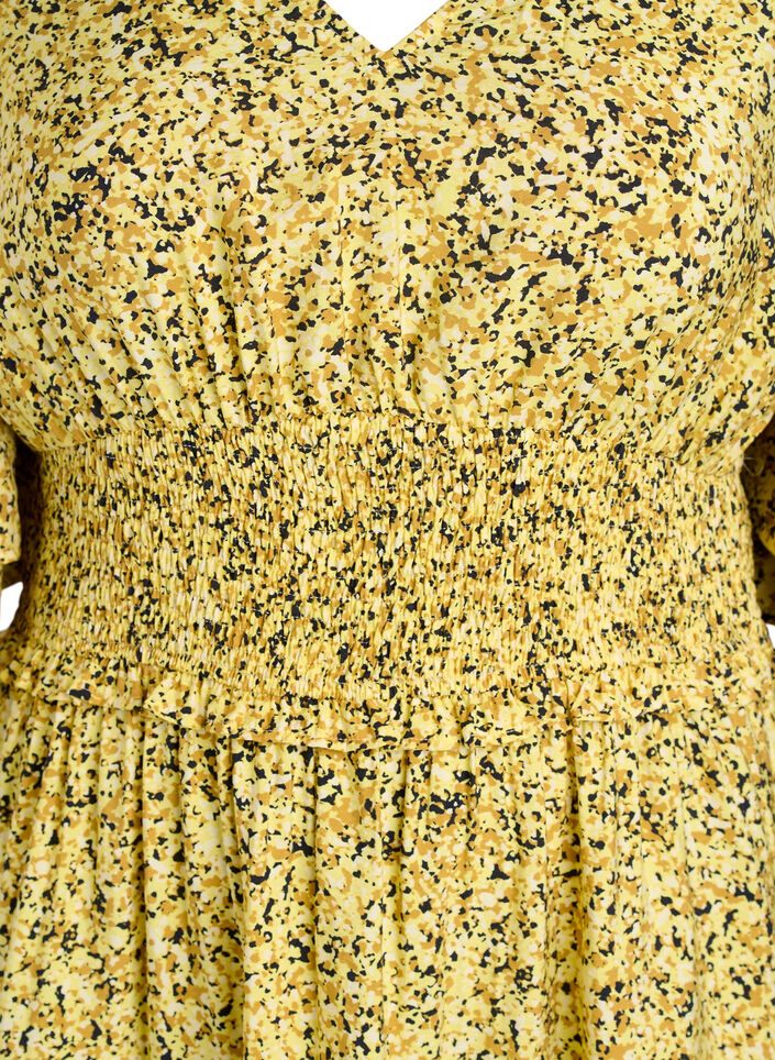Robe midi smock&eacute;e avec manches &agrave; volants, Jaune, Packshot image number 2