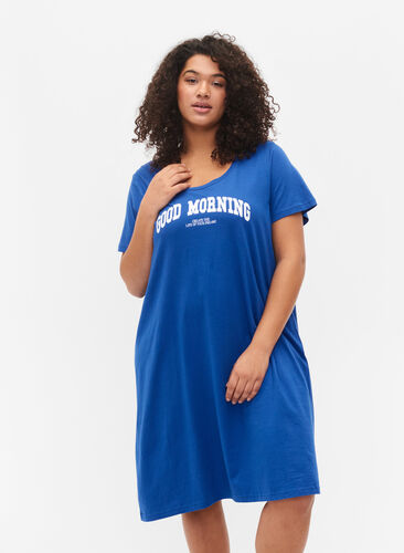 Katoenen nachthemd met korte mouwen, Dazzling Blue GOOD, Model image number 0