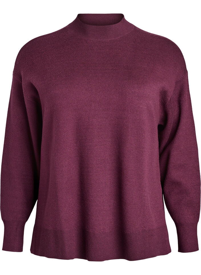 Blouse en maille à col montant, Bordeaux foncé, Packshot image number 0