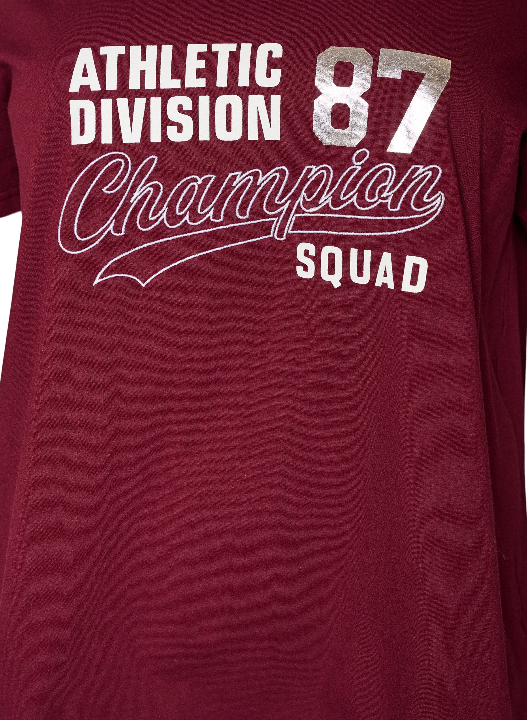 ZizziT-shirt en coton bio avec un imprim&eacute; texte sportif, Bordeaux, Packshot image number 2