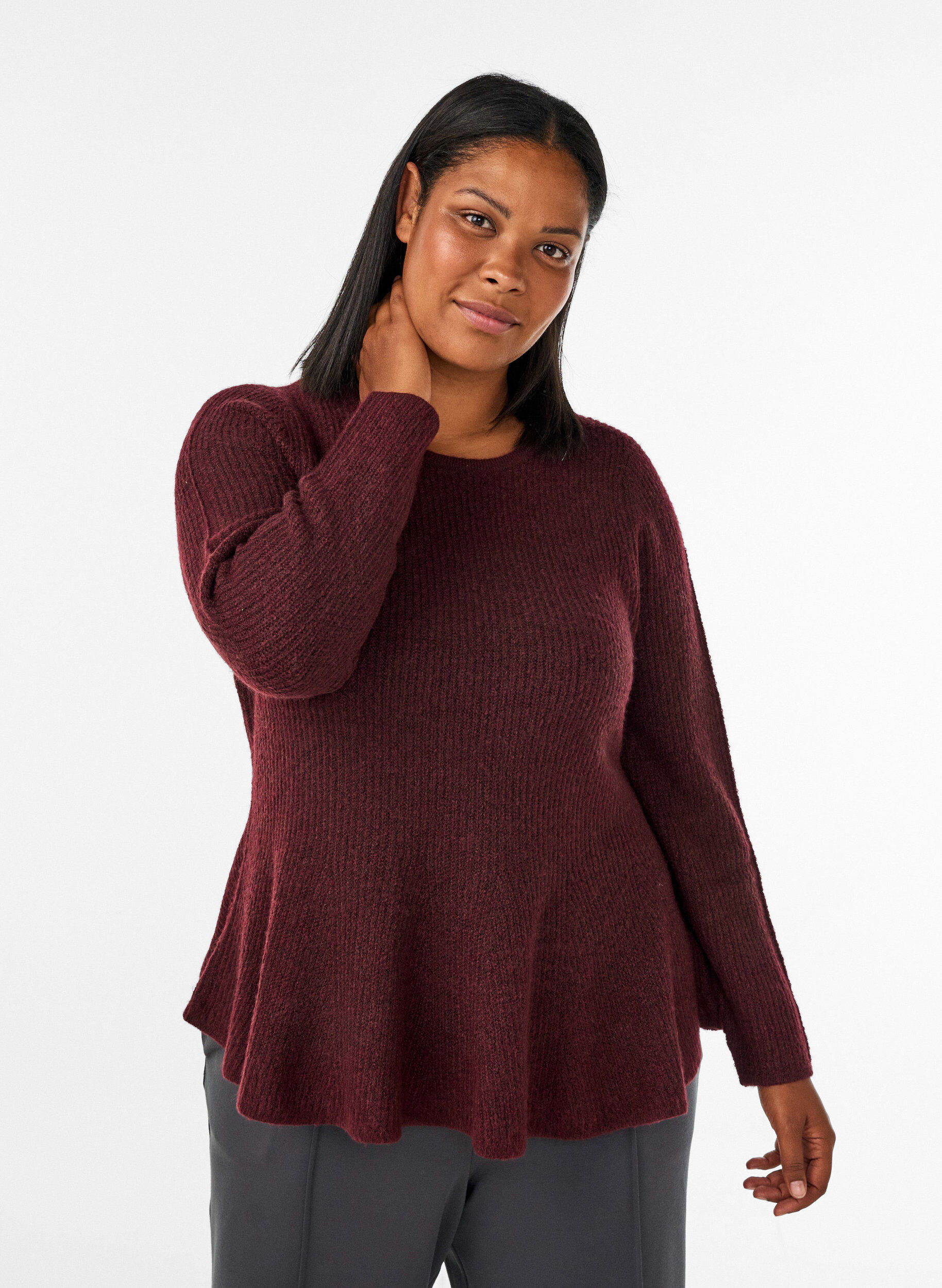 A-lijn gebreide blouse, Rood, Model