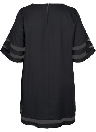 Short-sleeved dress with see-through details, Black, Packshot image number 1