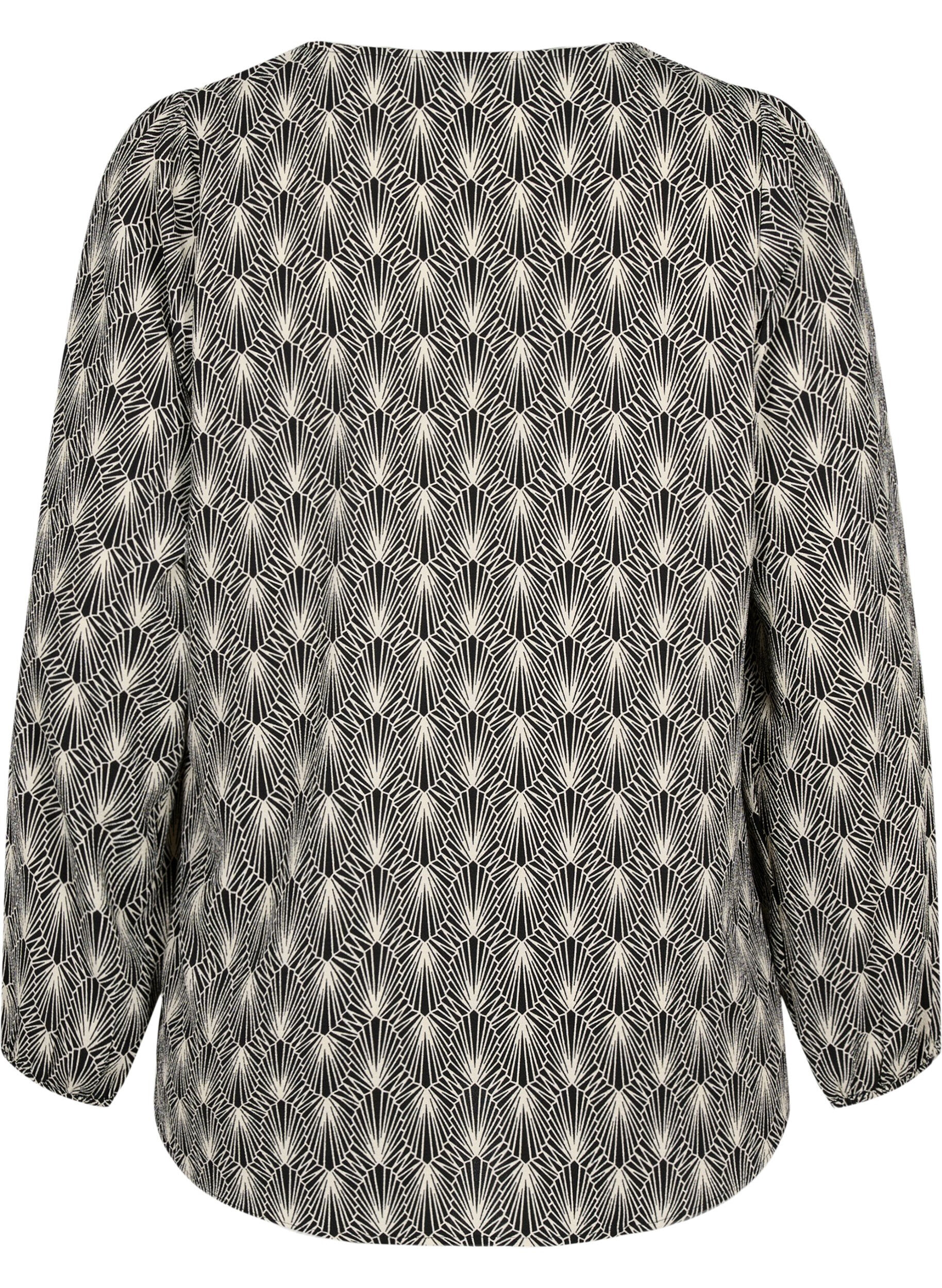 Zizzi Blouse avec col en V et imprim&eacute;, Birch Graphic AOP, Packshot image number 1