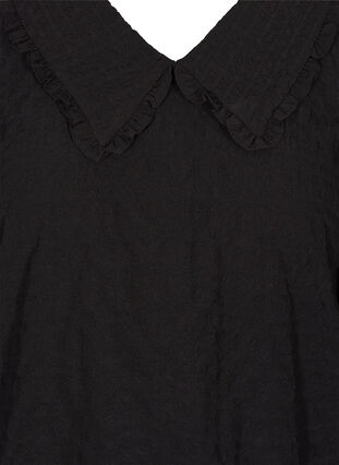 Geruite blouse met 3/4-mouwen en kraag met ruches, Black, Packshot image number 2