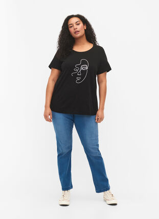 T-shirt met mica opdruk in katoen, Black Shimmer Face, Model image number 2