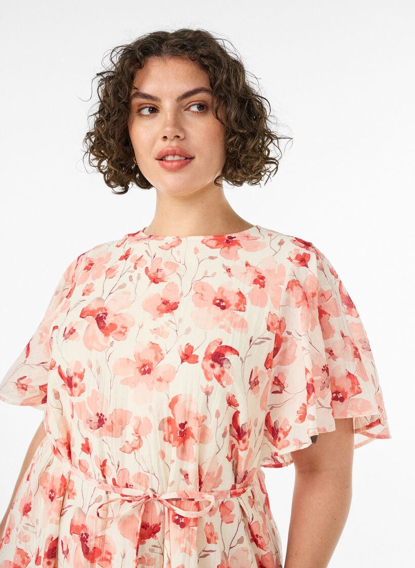 Robe longue avec manches papillon et taille &agrave; nouer, Rose, Model image number 2