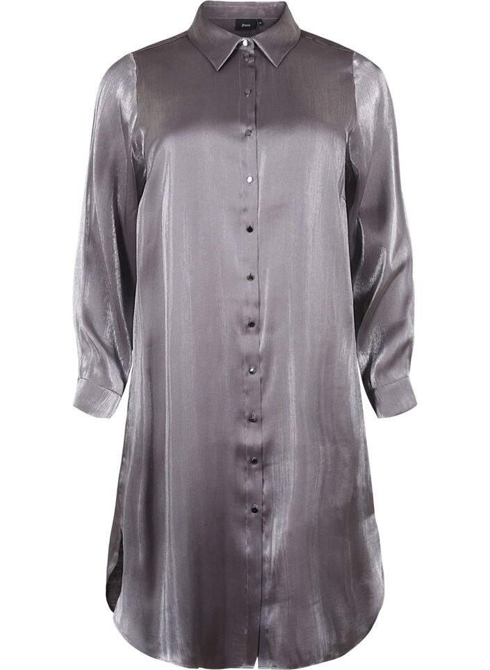 Chemise longue de couleur argentée, Dark Silver, Packshot image number 0