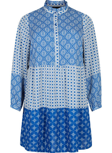 Robe trapèze avec motifs et lignes de coupe, Blue AOP, Packshot image number 0