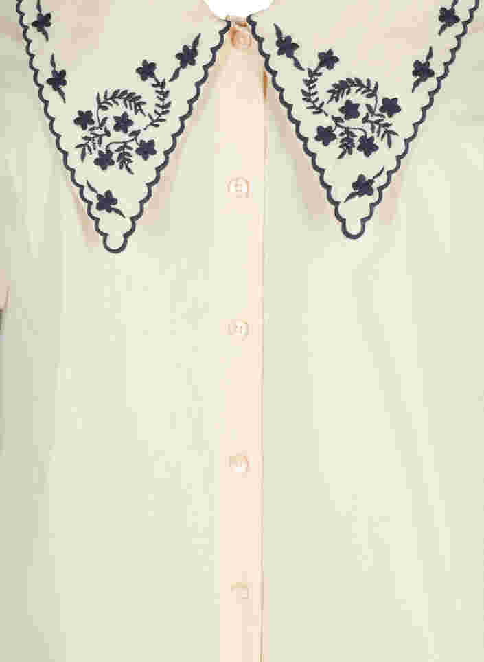 Chemise à manches courtes en coton à grand col, MotherOfPearl w.Blue, Packshot image number 2