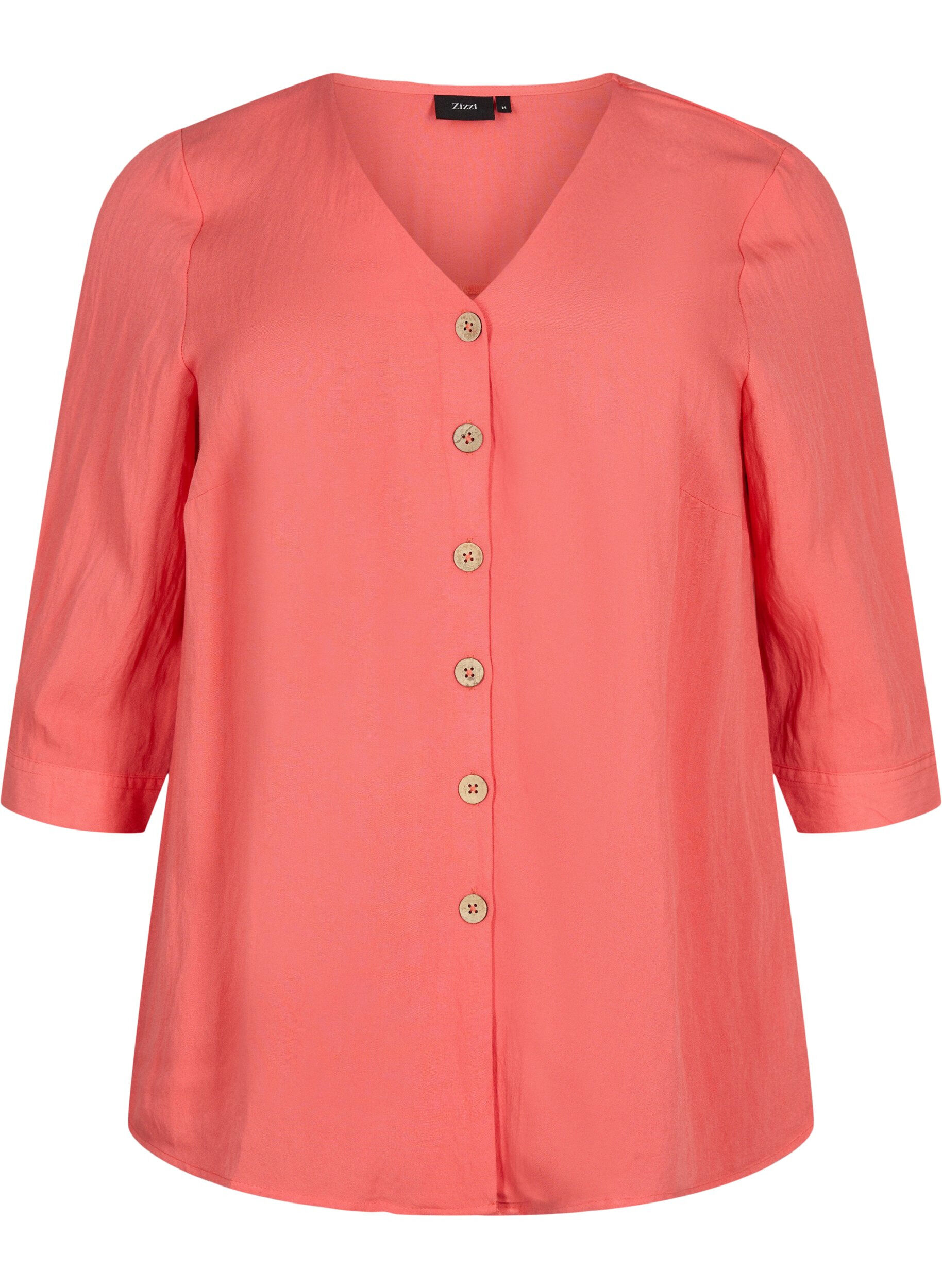 Zizzi Blouse en viscose avec boutons et col en V, Deep Sea Coral, Packshot image number 0