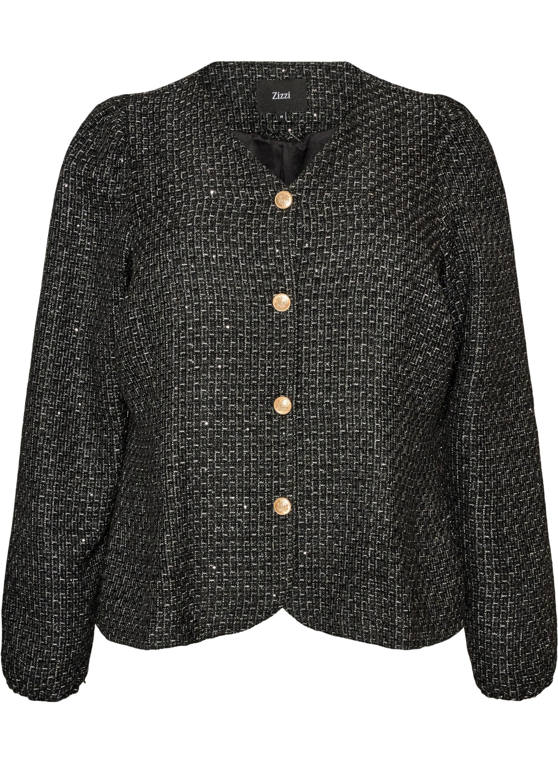 Veste boucl&eacute;e avec sequins et boutons d&eacute;coratifs
