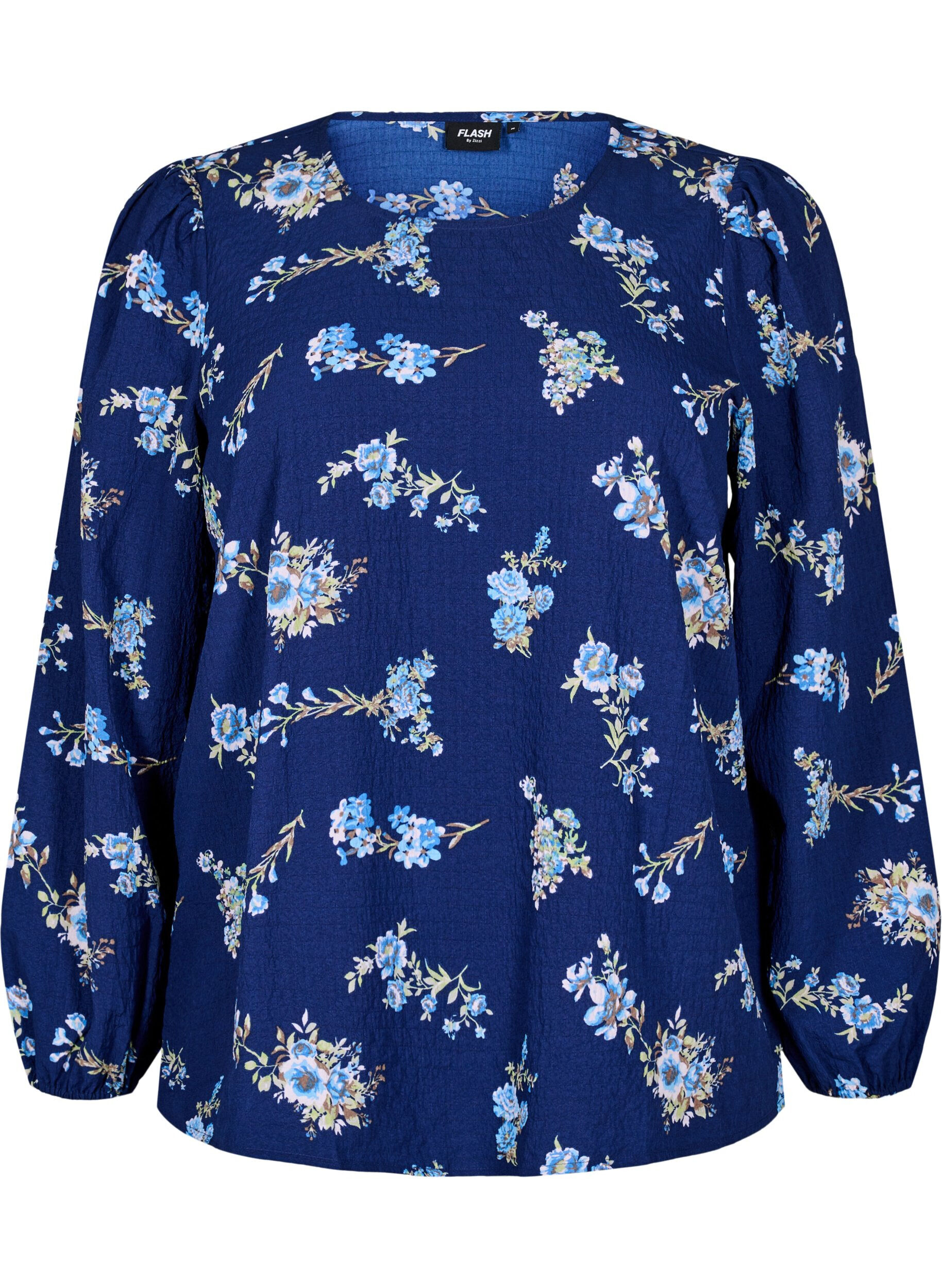 ZizziFLASH - Blouse met lange mouwen en kleine bloemen, Blue Flower, Packshot image number 0