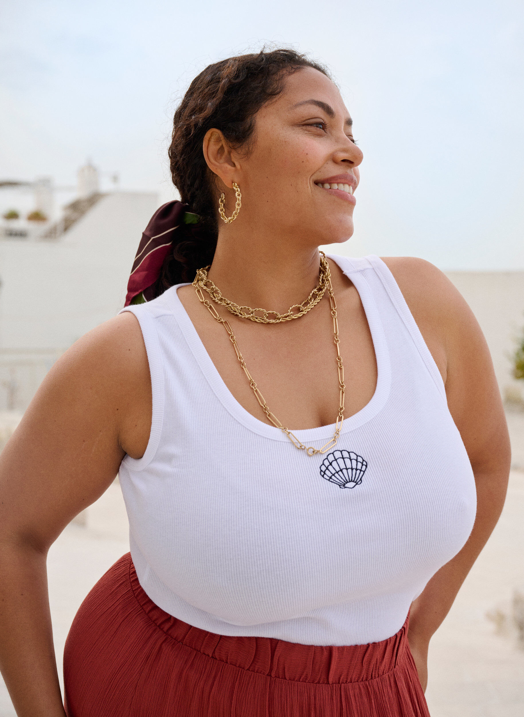 ZizziNauwsluitende top met motief, Wit, Image image number 0