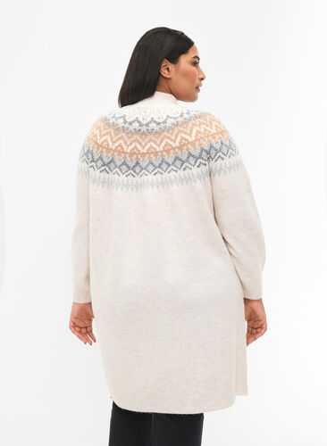 Robe en tricot à motifs et à manches longues, Birch Mel. Comb, Model image number 1