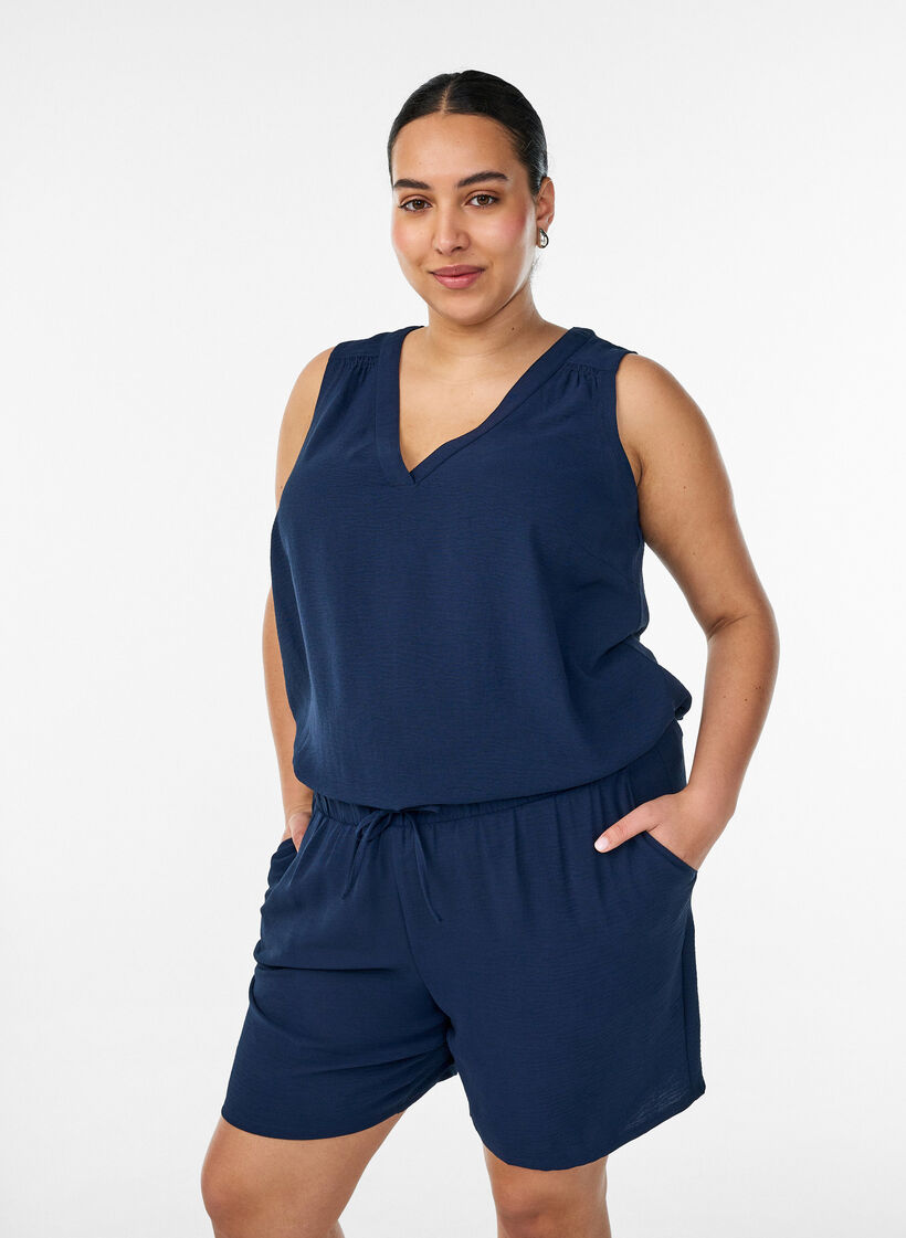 Korte broek met zakken en elastische tailleband, Blauw, Model image number 0