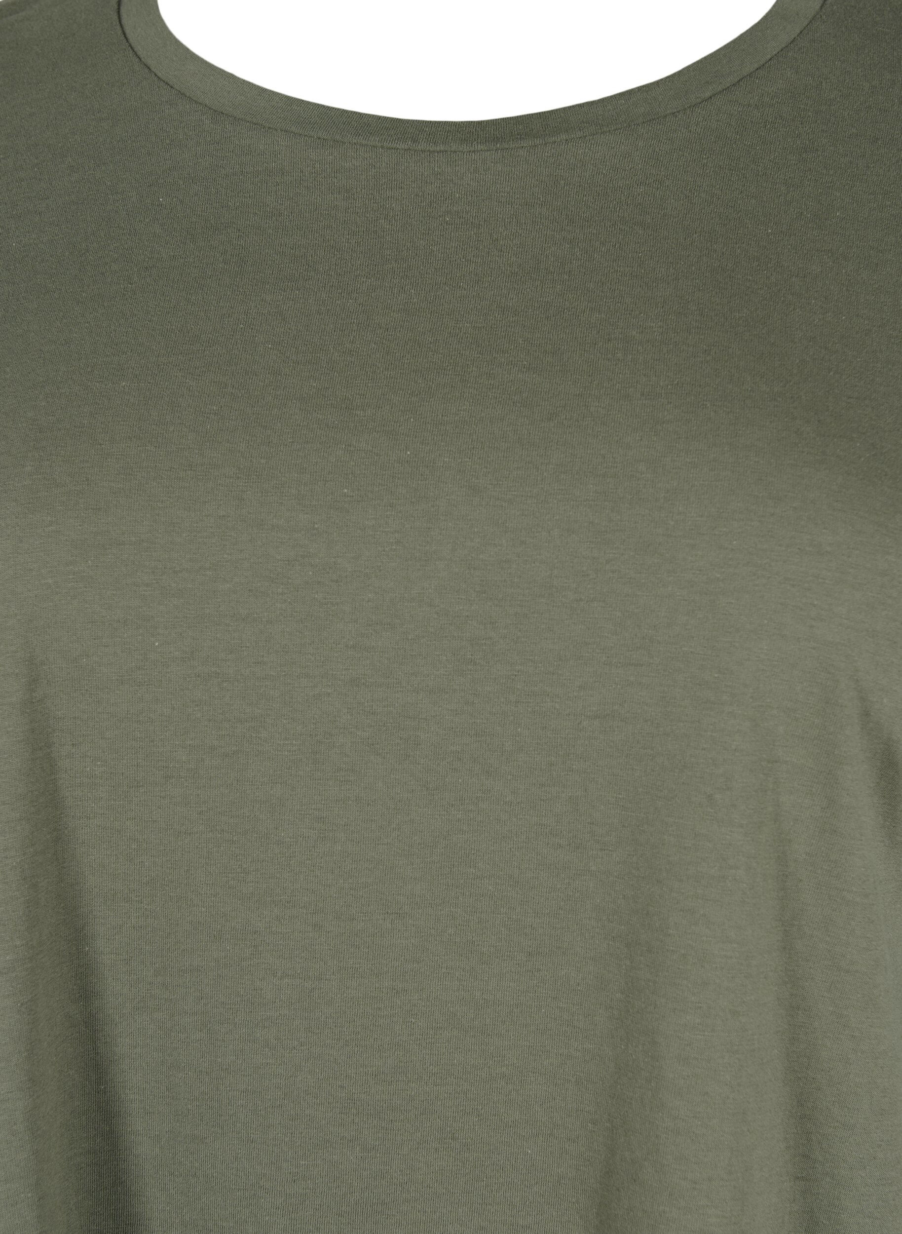 Zizzi T-shirt &agrave; manches courtes en coton m&eacute;lang&eacute;, Vert Kaki, Packshot image number 2