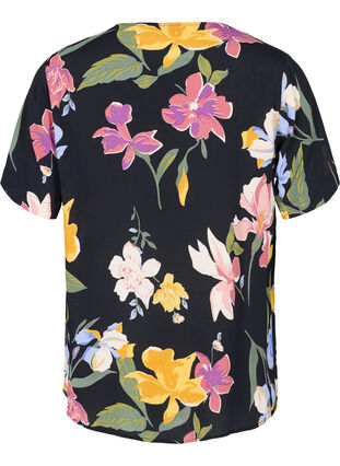 Viscose blouse met korte mouwen en bloemenprint, Big Flower AOP, Packshot image number 1