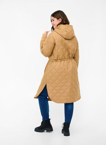 Gewatteerde lichte jas met capuchon, Tobacco Brown, Model image number 1