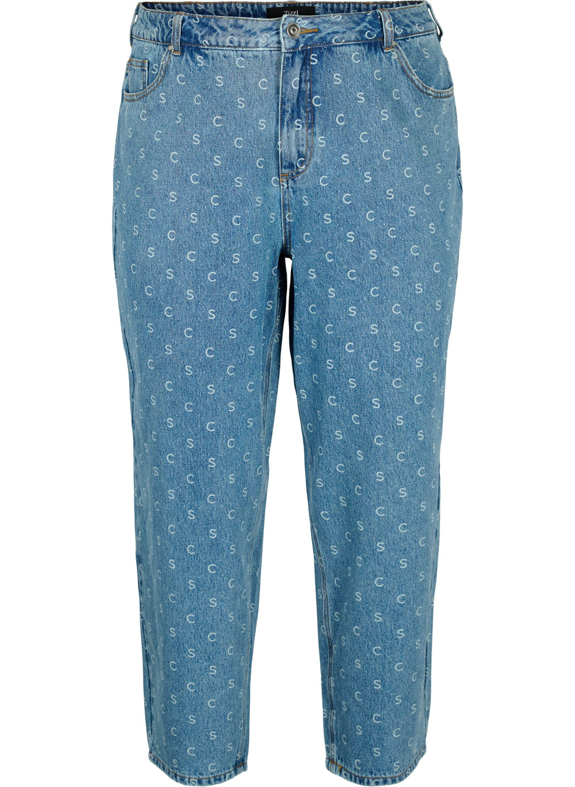 ZizziCropped jeans met print en hoge taille, Blue denim, Packshot image number 0