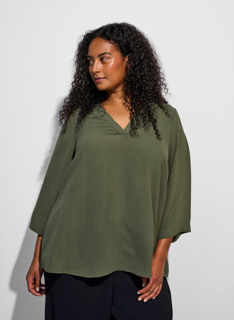Blouse met 3/4 mouwen, Groen, Model image number 0