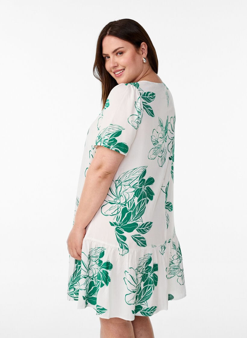 Viscose jurk met snijlijn, Groen, Model image number 2