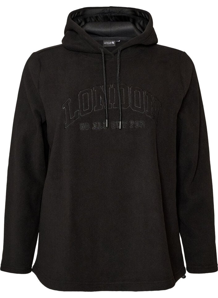 Sweat &agrave; capuche en polaire avec col montant et texte brod&eacute;, Noir, Packshot image number 0